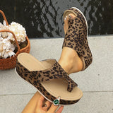 Leopard Print Thick Bottom Sandals for Women 2026 Summer Clip Toe Platform Sandles Woman Plus Size 43 Non Slip Wedges Slippers