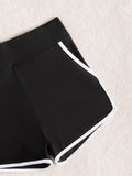 Black White Patchwork Tankini Set Swimwear Women 2026 Double Strap Push Up Tank Top High Waist Pocket Short Two Piece Swimsuit