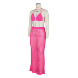 DEKA Beach Cover Up High Split Crochet Knitted Tunic Beach Dress Beach Wear Beachwear Women Long Knit Hollow Tassels Skirt Suit