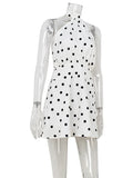 Ahagaga 2025 Summer Women's Mini Dresses Dot Halter Bandage Slim Backless Beach Style Sleeveless Skinny Female Vestidos Robes