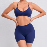 Women's 2-Piece Yoga Sets High Waist Seamless Shorts  Hip-Lifting & Backless Gym Leggings Quick Dry Workout Fitness Suits