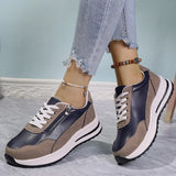 Fashion Lace Up Thick Bottom Sneakers for Women 2025 Zipper Decor Platform Sneakers Shoes Woman Non Slip Plus Size Sports Shoes