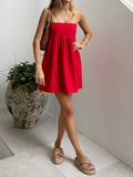 Women Sleeveless Strapless Backless Mini Dresses Summer Solid Color A-line Dress