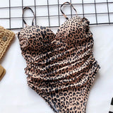 New Sexy High Cut Leopard Push Up Bra Cup One Piece Swimsuit Female Swimwear Women Bather Bandeau Bathing Suit Swim Lady V1654