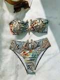 S - XL Sexy Leopard Printed Bandeau Bikini Female Swimsuit Women Swimwear Two-Pieces Bikini Set Bather Bathing Suit Swim V7541