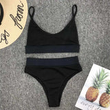 S - XL Sexy Female Swimsuit High Waist Bikini Women Swimwear Two-Pieces Bikini Set Bather Ribbed Bathing Suit Swim Lady V2375