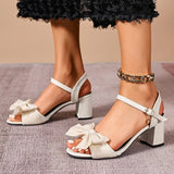 Elegant Bowknot Decor High Heels Sandals Women Fashon Ankle Buckle Party Wedding Shoes Woman Plus Size 42 Thick Heel Sandalias
