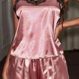 Solid White Sexy Pajama Set Women Sexy Lace Patchwork Satin Silk Spaghetti Strap Top Hot Shorts Sleepwear Femme Pijamas Lingerie