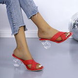 Transparent Strange High Heels Sandals Women Summer  Plus Size Weave Female Slippers Fashion Yellow Open Toe Slides