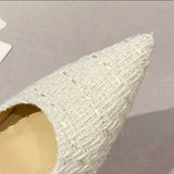 Fashion Tweed Cloth Stiletto Heel Pumps Women Elegant Pointed Toe High Heel Shoes Woman Brand Thin Heeled Party Dress Shoes