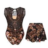 UPF 35+ Retro Sleeveless Swimwear Bodysuit High-end Mesh One Piece Swimsuit Women 2026 Sexy High Cut Bathing Suit with Cover Up