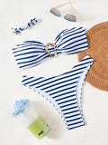 2026 Bandeau Bikinis Women Striped Padded Swimwear Female Sexy Swimsuit Solid Bathers Bathing Swimming Swim Suit Beachwear