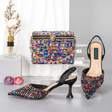 Doershow beautiful Italian blue Shoes And Bag Sets For Evening Party With Stones Italian Leather Handbags Match Bags! 1-39