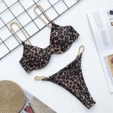 Sexy High Cut Golden Chain Bikini Women Swimwear Female Swimsuit Two-Pieces Bikini Set Underwired Bather Bathing Suit Swim V1646