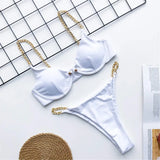 Sexy High Cut Golden Chain Bikini Women Swimwear Female Swimsuit Two-Pieces Bikini Set Underwired Bather Bathing Suit Swim V1646