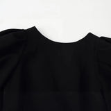 Women's Fashion Casual Bowknot Faux Pearl Puff Sleeve Black Puff Sleeve Bow Detail Peplum Waist Short Sleeve Top For Women Q2Y3