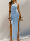 Sexy High Slit Crochet Knitted Tunic Beach Cover Up Long Dress Cover-ups Beach Dress Beach Wear Sarong Beachwear Female Women