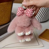 Bag Accessories Fashion Pluff Bunny Keychain Fluffy Lovely Play Dead Rabbit Cute 13cm Rabbit Fur Keychain Women