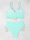 2026 High Waist Bikini Women Drawstring Swimwear Female Ruffle Swimsuit Solid Bathers Bathing Swimming Swim Suit Beachwear