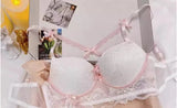 Japanese Lace Bra Set, Heart Pendant Purple Lingerie Sexy & Pure Small Chest Push Up Bralette, Fashion Outerwear Design Enhancer