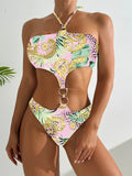 2026 Halter Monokini Swimsuit One Piece Sexy Ring Link Swimwear Women Bathing Swimming Swim Suit Padded Beachwear Summer XXL