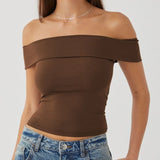 Elegant Women's Crop Top Solid Color Slash neck Top Lady Y2K Streetwear Fashionable Slim Fit Tee Summer Outfit Women's Clothes