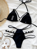 2025 Sexy Halter Strappy Metal Rings Bikini Women Swimwear Female Swimsuit Two-pieces Bikini set High Cut Bathing Suit Swim Lady