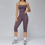 2 Pieces Yoga Set Women Sports Shirts Workout Top Fitness Suits Outdoor Gym Running Mid-length Pants Workout Clothes Tracksuits