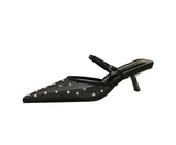 BIGTREE Crystal Mesh Fabric Pointed Toe Slippers Women Sexy Elegant Buckle Strap Party Prom Thin Low Heels Mule Shoes