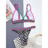 Leopard Printed Splicing High Leg Cut Bikini Female Swimsuit Women Swimwear Two-Pieces Bikini Set Bather Bathing Suit Swim V5836