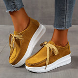 Yellow Lace Up Thick Bottom Sneakers Women Lightweight Wedges Platform Sport Shoes Woman Plus Size 43 Anti Slip Walking Shoes