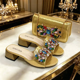 doershow High Quality African Style Ladies Shoes And Bags Set Latest silver Italian Shoes And Bag Set For Party HWS1-15