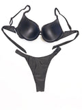 New pleated hard cup sexy bikini solid color swimsuit women's separate strap support vacation adjustable halter bikini