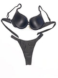 New pleated hard cup sexy bikini solid color swimsuit women's separate strap support vacation adjustable halter bikini