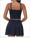 2 Piece Yoga Skirt Set Women Outdoor Neck Hanging Sports Vest High Waist Pleate A Line Skorts Fitness Suit Gym Workout Clothes