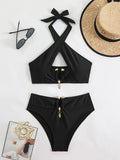 Halter Cut Out High Waist Bikini Female Swimsuit Women Bandeau Swimwear Two-pieces Bikini set Bather Bathing Suit Swim Beachwear