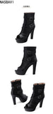 White Sexy Women Sandals Peep Toe 12cm Chunky Platform Zipper Belt Big Size 34-50 Dating Nightclub Ankle Cool Sandals Boots