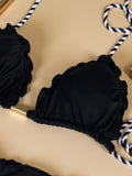 2026 New Solid Color Swimsuit Split 2-piece Bikini Set Beach Woven Rope Hanging Neck Swimsuit