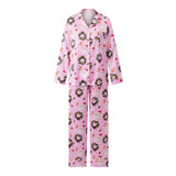 Women 2025 Christmas Pajama Set Santa Wreath Print Long Sleeve Button-up Tops and Elastic Waist Pants 2 Piece Sleepwear Outfit