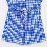 Gingham Printed Jumpsuit Women 2025 Summer Spring Wide Leg Casual Overalls for Women Cotton Linen Romper Pockets Playsuit