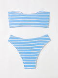 Striped Textured Bandeau Bikinis 2025 Women Sexy Swimsuit Push Up Swimwear Female Bathing Suit Swimming Summer Beachwear