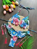 2026 New Women's Swimsuit Neck Hanging Bikini Set Split Beach Swimsuit 2-piece Set with Tassel Decoration