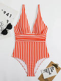 2026 Striped One Piece Swimsuit Sexy Swimwear Women V-neck Bathing Swimming Suit Female Summer Beachwear Bodysuit
