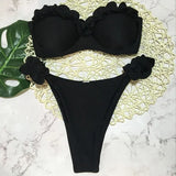 Ruffled Bra Cup Bikinis 2025 Bandeau Bikinis Women Swimsuit Female Swimwear Two Pieces Bikini Set High Cut Bathing Suit Swim