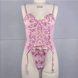 Toucheart Sexy Lingerie Suit for Women Broken Flowers Lingerie Lace Up Hollow Out Sexy Embroidery Sling Underwear Garters Set