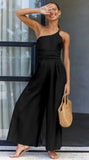 Foridol Waist Folds Backless Double Strap Casual Wide Leg Jumpsuit Long Pants Green 2025 New Female Loose  Jumpsuit