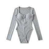 Pure Desire Sexy Padded Solid Color Slim Hollow Long Sleeve Bodysuits Base Shirt For Woman Casual Fashion Style Bodysuits MO2T