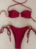 2026 Halter Bikinis Women Padded Swimwear Female Sexy Ring Linked Swimsuit Solid Bathers Bathing Swimming Swim Suit Beachwear
