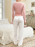 Women Sleepwear  Long Sleeve T-shirt with Long Trouses Set Autumn Winter Pajamas Set Homewear Femme Loungewear