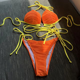 New Wrap Around Halter Wrinkled Bikini Women Swimwear Female Swimsuit Two-Pieces Bikini Set Bather Bathing Suit Swim Lady V4081